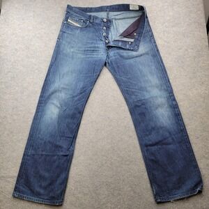 Diesel Jeans Mens 36x32 Quratt Medium Wash Blue Relaxed Straight Stretch Denim